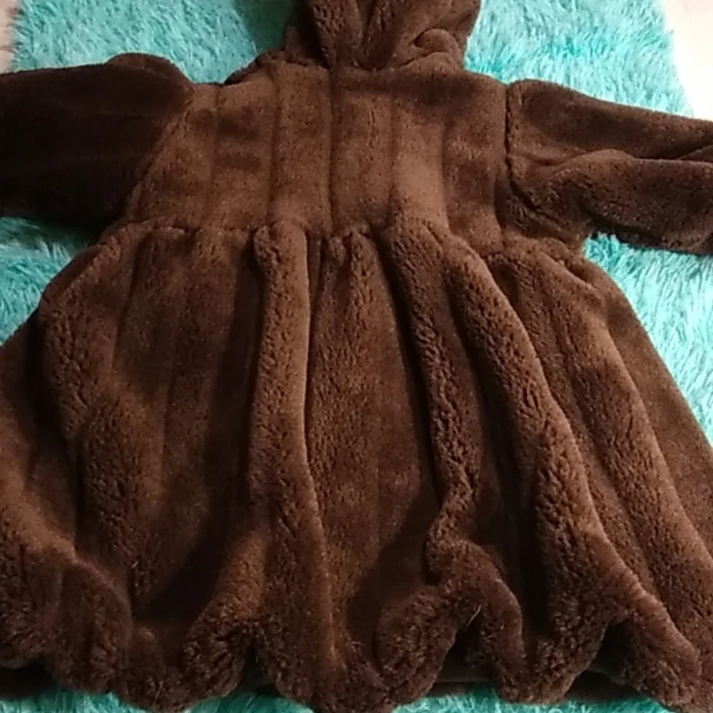 Girls faux fur leopard swing coat for winter fleece lined zipper & 4 buttons